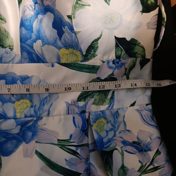 NEW Eliza J Classic Spaghetti-Strap Tulip Dress Foral‎ Ivory/Blue Size 8 - Picture 13 of 14